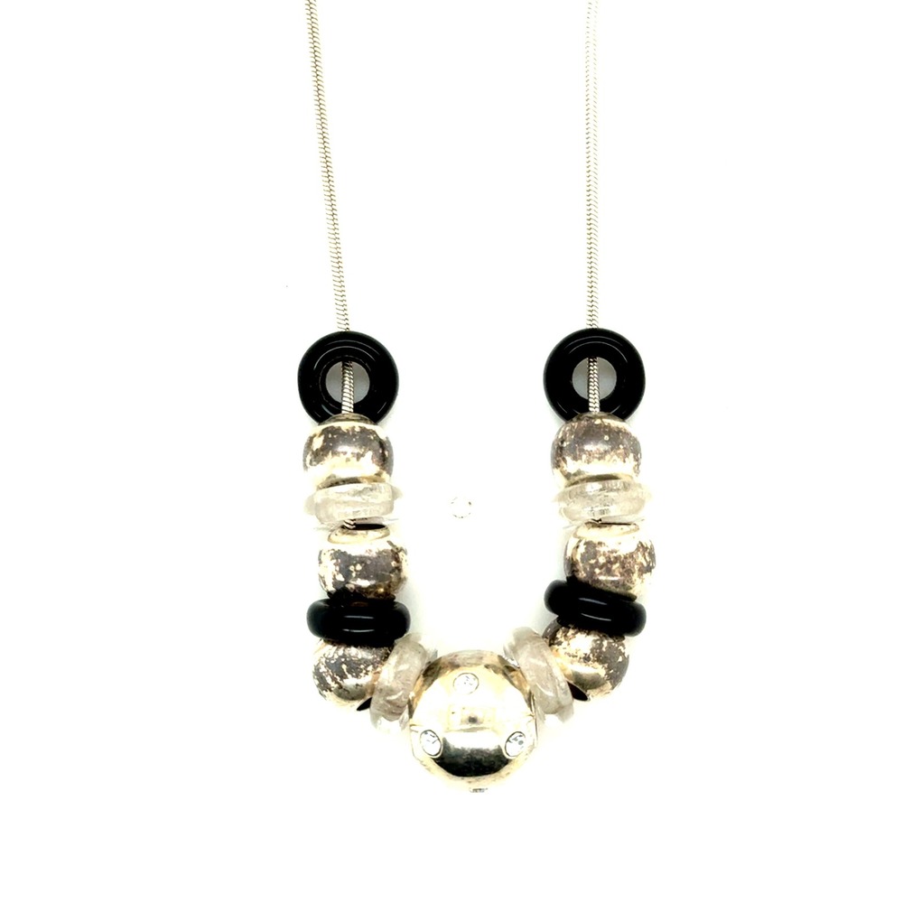 Sterling‎ Silver 925 Snake Chain Necklace Mixed Bead Crystal Orb 20 Inch